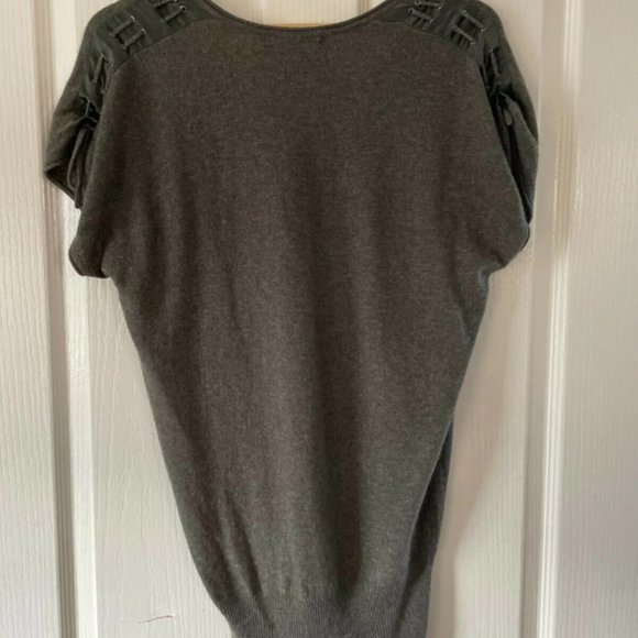 Mint Velvet Grey Green UK 8 Jumper Tie Sleeve V-Neck Cotton Cashmere - Picture 4 of 5